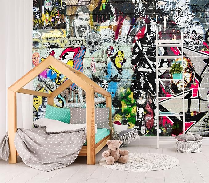 XMPMBM-Graffiti Art backsplash Large Decorative Wallpaper Bedroom Bathroom Nursery Room Wall Mural- W 154" X H 105" L- W 154" X H 105"（112 Square Foot）