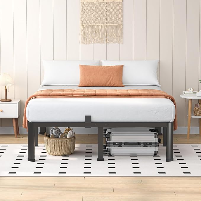 18 Inch Queen Heavy Duty 3500 lbs Bed Frame with Round-Corner Legs & Anti-Squeak Design – Quick Assembly Metal Platform, No Box Spring Needed
