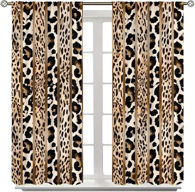Leopard Curtains, Cheetah Wild Animal Geometric Stripe Wildlife Theme Window Drapes for Bedroom Living Room 52" W X 84" L