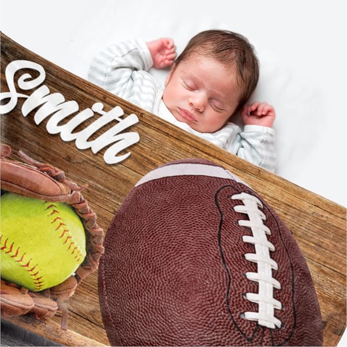 Custom Infant Softball Blanket: Personalized Name and Number Blankets for Baby Kids Boys Girls Teen Mother's Day Father's Day Birthday Easter Gifts(40"x50")
