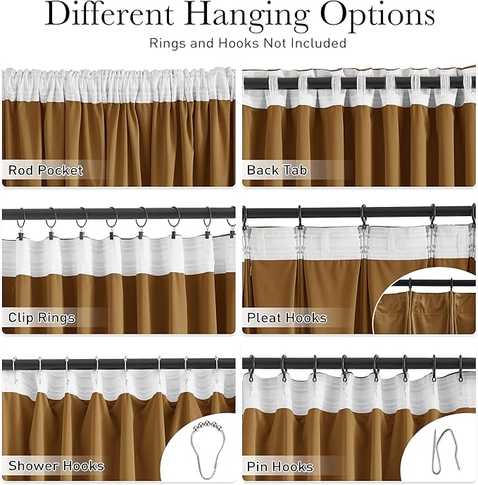 StangH Gold Brown Curtains 92 inches Long Super Soft Velvet Room Darkening Thermal Insulated Window Drapes Back Tab Luxury Decor for Sliding Door Living Room, W52 x L92, 2 Panels