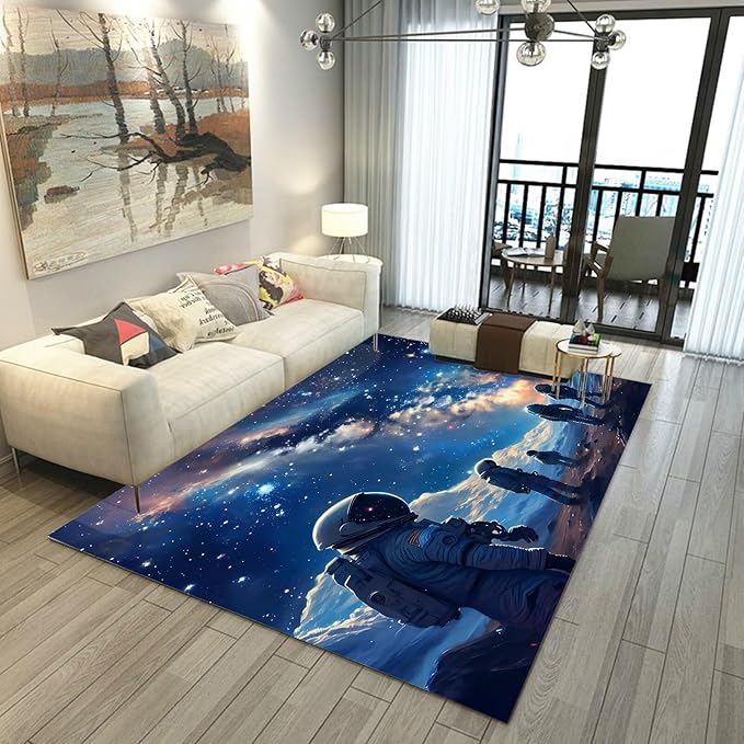 5' x 7' Galaxy Rug for Kids Bedroom Planet Alien Rugs Astronauts Space Carpet Printed Throw Rugs for Boys Children Living Room,150x210cm