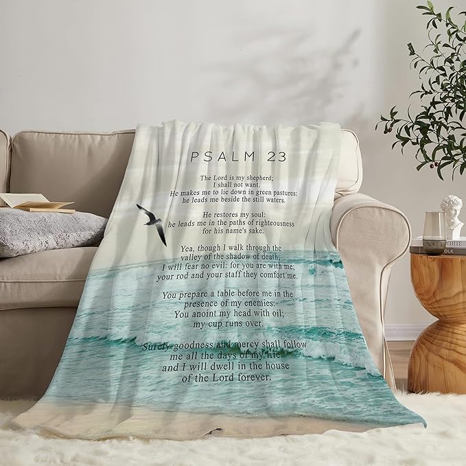Christian Bible Psalm 23 Throw Blanket - Religious Verse Gifts and Decor for Girls, Women, Men, Kids, Adults - Soft Warm Cozy Fleece for Couch, Sofa, Bed 80"x60"