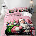 LUVIVIHOME 3PCS Pink Santa Claus Duvet Cover Full, Christmas Bedding Sets, Pink Duvet Cover, Kids Girls Bedding, Snowflake Holiday Xmas Gifts Christmas Comforter Bedspread Quilt Cover, 2 Pillow Shams