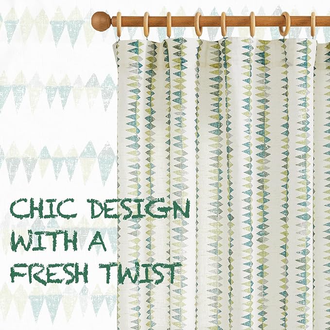 jinchan Linen Nursery Curtains for Living Room Boho Curtains for Bedroom Kids Room 84 Inches Long Geometric Printed Farmhouse Drapes Rod Pocket Window Treatment Curtain Set of 2 Panels Green
