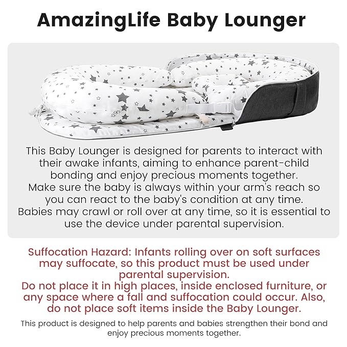AmazingLife Baby Lounger, Newborn Lounger with Mosquito Net, Converts to a Backpack for Easy Carrying, Gifts for Babies Aged 0-12 Months, Star