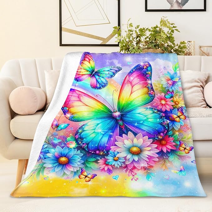 Girls Blanket Butterfly Throw Blankets Gift for Toddler Kids Daughter, 40x50 Inches Soft Cozy Cute Throw for Sofa Couch Living Room Bed Trip