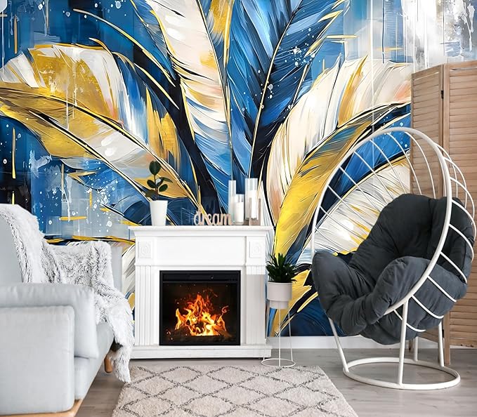 XMPMBM-Gold Abstraction Art Banana Leaf backsplash Large Decorative Wallpaper Graffiti Leaf Bedroom Bathroom Wall Mural- W 132" X H 92"（93 Square Foot）