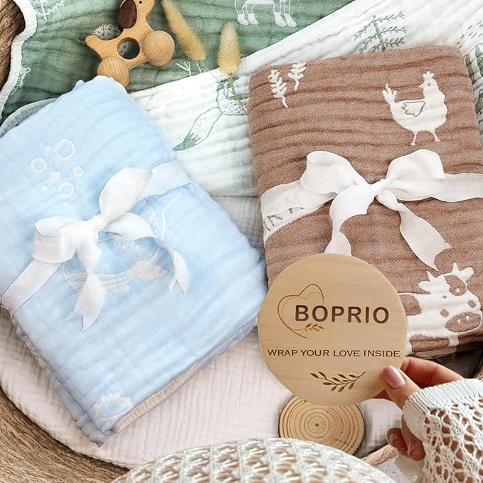 BOPRIO Muslin Baby Blanket Ultra Soft and Lightweight Versatile Swaddle and Bed Blanket for Baby Toddler Essentials Infant Shower Items, 43 x 43 Inch (Blue Ocean)