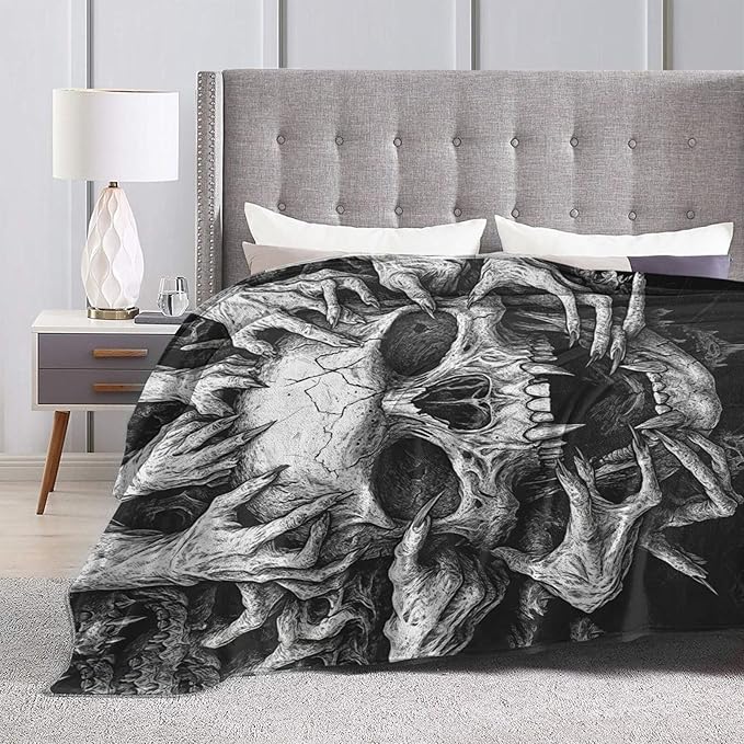 Skull Blanket for Girls Boys Horrible Gothic Throw Blankets Soft Cozy Warm Fuzzy Fleece Cool Black White Bedding Flannel Throws Stuff Gifts for Skull Lovers Kids Men Women Bedroom Decor 50"x40"