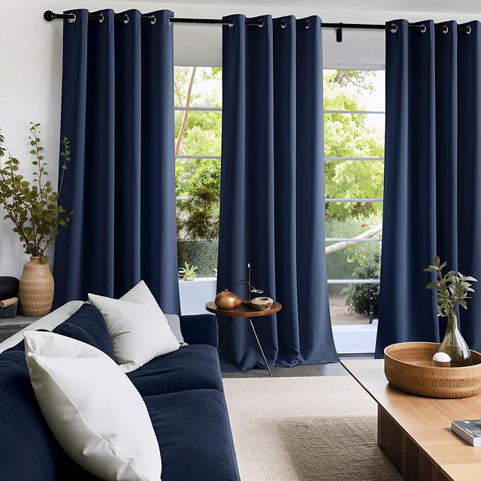 NICETOWN Navy Blue Blackout Panels 63 Inches Long - Grommet Thermal Insulated Shades for Living Room, Yard, Kid's Room, Laundry, Pantry - 1 Pair, W52 x L63