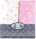 Frenchie Mini Couture Fitted Pack N Play Sheets 100% Woven Cotton Standard Mattress, Pink Stars, 27 x 39in, 2-Pack