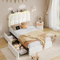 Twin Bed Frame with Storage Drawers and Headborad, Upholstered LED Twin Size Platform Bed Frame for Kids – Sturdy Metal Bed Frame Twin with Wood Slats Support, No Box Spring Needed,White