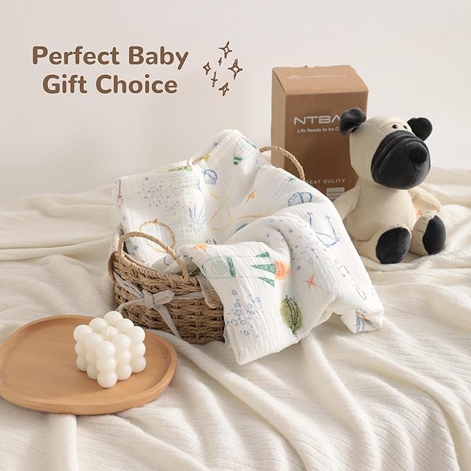 NTBAY 4 Layer Muslin Cotton Toddler Blanket, 30x40 Soft and Breathable Receiving for Newborns and Infants, Perfect for Crib, Stroller, Travel, Lightweight Nursery Blanket, Space Explorer