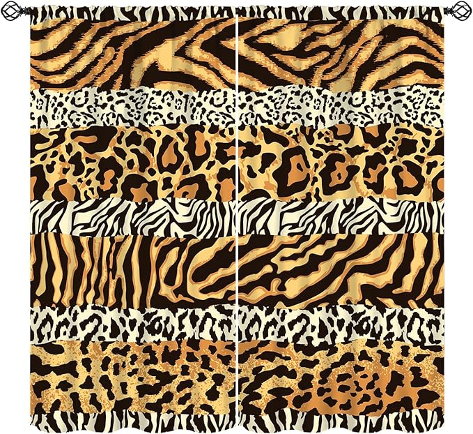 Leopard Print Blackout Curtains, Wild Animals Print African Tropical Skins Window Treatments for Bedroom Living Room 63" W X 63" L