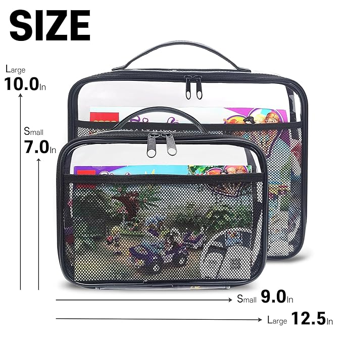 holay 4 Packs PVC Zippered Blocks Set, Toy, Clay, Board game Storage Organizer Case (Name Tag, Manual Pocket) (Black, Small, Large)