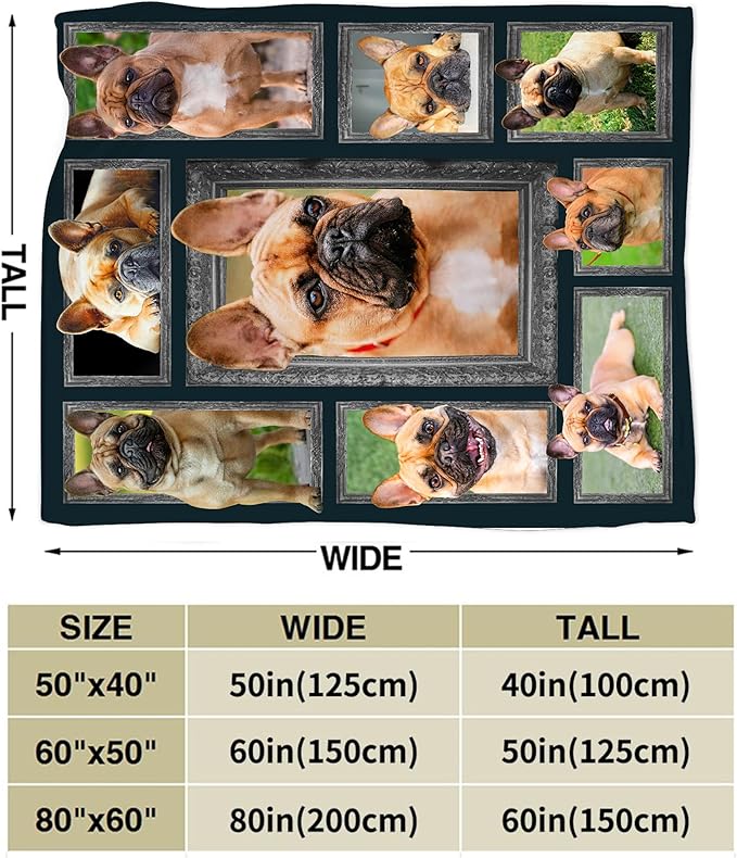 French Bulldog Throw Blanket - Cute Dog Gifts and Decor for Girls, Women, Kids, Adults - Soft Warm Cozy Fleece for Couch, Sofa, Bed - 50"x40"