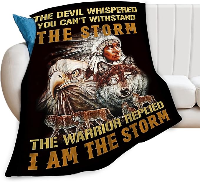 jerkboo Native American Blanket Throws Indian Blanket Wolf Eagle Throw Blanket for Men Women Kids Adults Soft Warm Cozy Fleece Blanket for Couch Sofa Bed 80""x60""