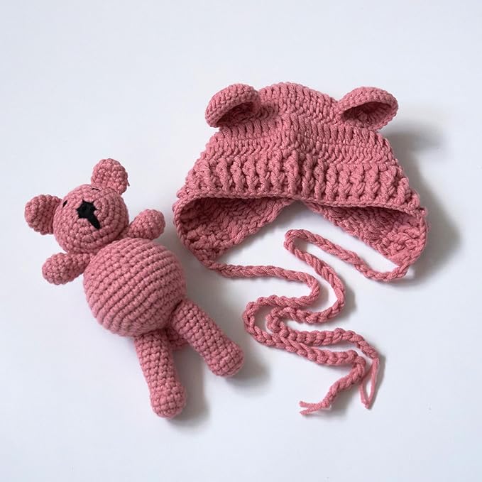 Zeroest Newborn Baby Boy Girl Photography Props Bear Hat Outfits Crochet Kint Handmade Cap Set for Newborn Photo Shoot
