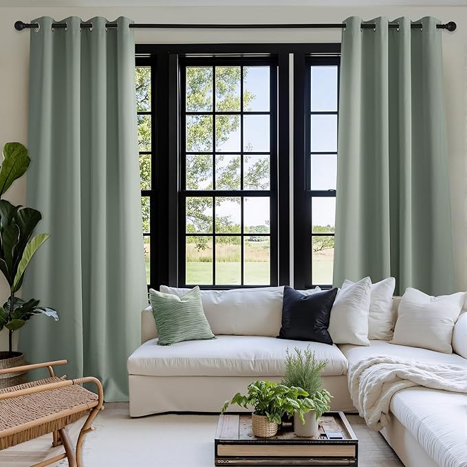 NICETOWN Sage Green Room Darkening Curtains 68 Inches Long 2 Panels for Living Room, Bedroom, Nursery Summer Thermal Insulated Blackout Drapes Grommet Noise Reducing Window Treatment, W40