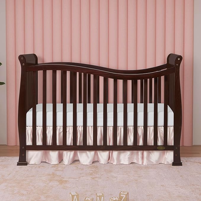 Dream On Me Violet 7-in-1 Convertible Full-Size Baby Crib with Toddler, Day & Full Bed Conversion in Espresso, GreenGuard Gold & JPMA, 4 Mattress Heights, Sustainable Pinewood