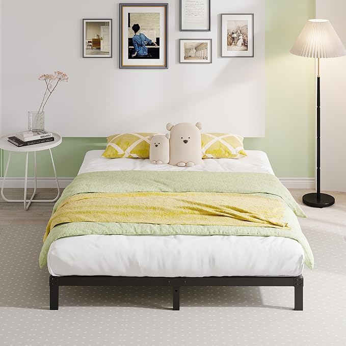 EMODA 6 Inch Full Size Bed Frame Heavy Duty Metal Platform No Box Spring Needed, Easy Assembly Noise Free, Black