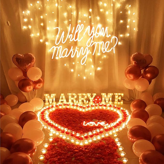Will You Marry Me Sign for Wall Decor Led Neon Lights for Teen Bedroom Decor Art Light Up Letters Will You Marry Me Neon Signs for All Wedding Party Proposal Decorations (warm white)