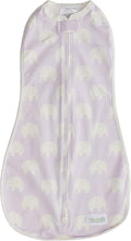 Woombie Original Baby Swaddling Blanket - Soothing, Cotton Baby Swaddle with Zipper - Wearable Newborn Blanket, Muted Violet Elephant, 5-13 lbs