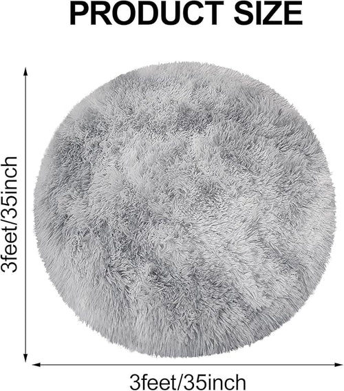 3 ft Small Grey Round Rug for Bedroom,Tie Dyed Soft Shaggy Circle Rug Fluffy Plush Gray Round Carpet for Kids Girls Boys Room Baby Nursery Living Room Playroom Home Decor