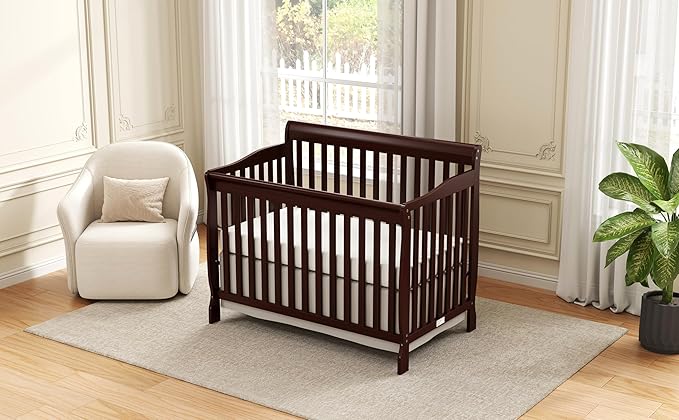 Baby Crib 5-in-1 Convertible, Wooden Cribs Converts to Toddler Bed, Daybed and Full-Size Bed, Nursery Furniture with Non-Toxic Finishes (Espresso)