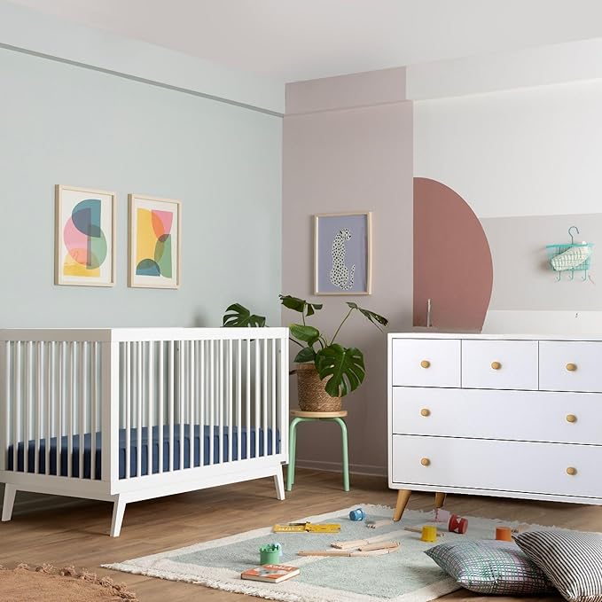 dadada Baby Harmony Nursery Set, Furniture Set. Baby Crib and Dresser Combo. Soho 3 in 1 Convertible Crib and Austin 5 Drawer Nursery Dresser. White Beechwood