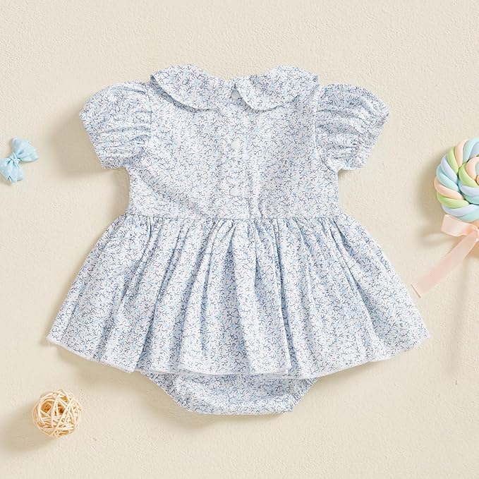 Summer Baby Girls Clothes Floral Short Sleeve Romper Dress Tutu Bodysuit Doll Collar Jumpsuit One Piece Outfit