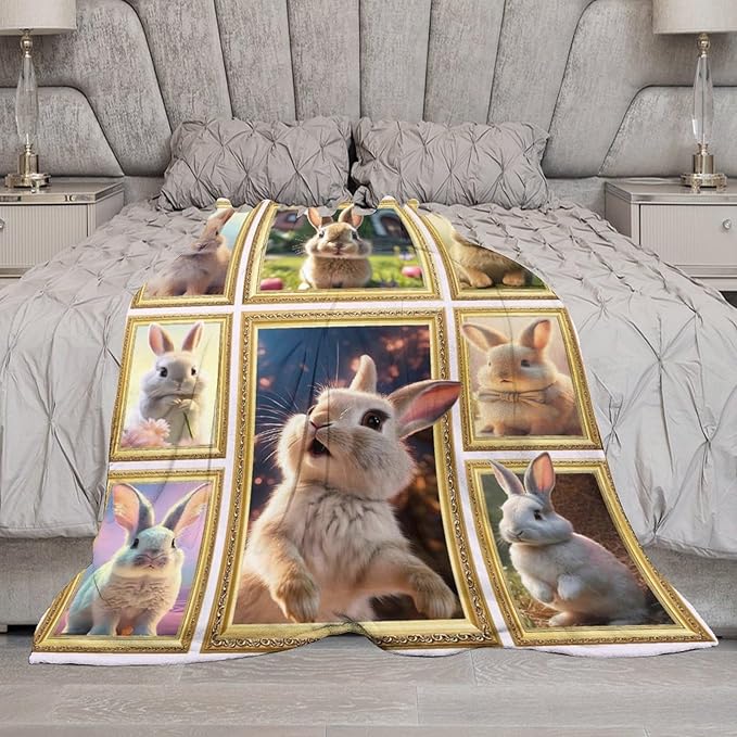 Rabbit Blanket Bunny Gifts for Girls Boys Woman Kids Rabbit Lover Throw Blankets Soft Blanket Warm Fleece Flannel Plush Blankets for Bed Sofa Couch 40"x50"