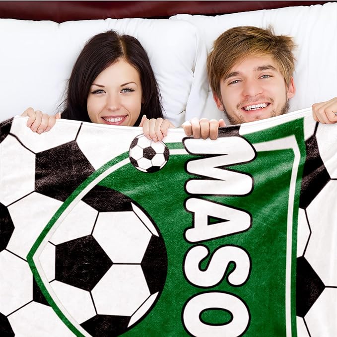 Personalized Soccer Blanket with Name for Boys, Custom Name Blanket for Kids, Soft Flannel Soccer Toddler Blanket Customized Gift for Birthday Christmas Baby Shower Newborn Gift 30'' X 40''