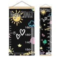 Kids Growth Chart Ruler for Wall Wood Frame Height Measure Chart 13.4x56 in Linen Hanging Height Growth Chart Koala Bear Flowers Rainbow Love Star Kids Room Decor