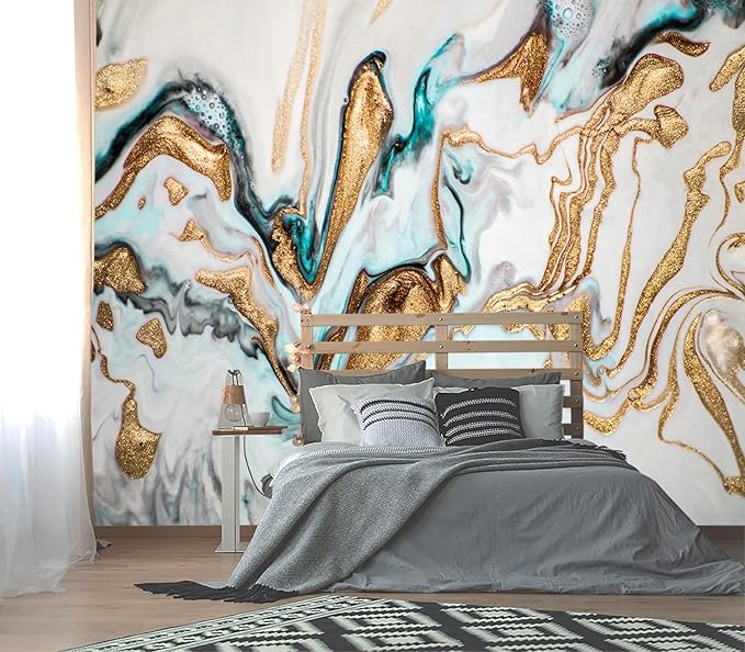 XMPMBM-Gold Quicksilver Marble Fabric Wallpaper Abstraction Art Textured Living Room Bedroom Bathroom Wall Mural-W 132" X H 92"（93 Square Foot）