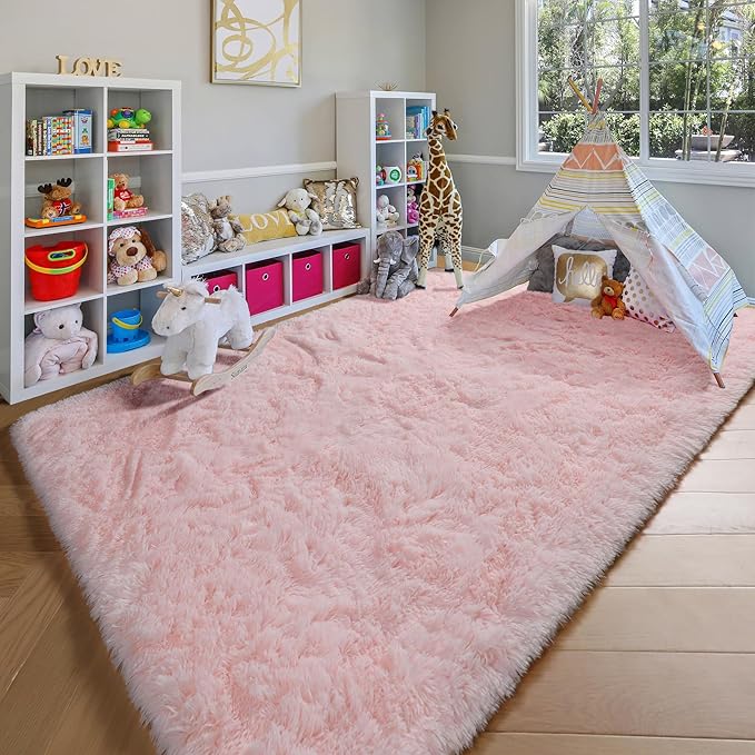 ONASAR Pink Area Rugs for Living Room Girls Bedroom, 5x8 Washable Fluffy Bedside Throw Rug, Soft Cute Plush Shaggy Indoor Floor Carpet for Nursery Kids Boys Teen Dorm Office Home Decor Aesthetic