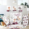 Custom Name Crib Bedding Set, 5 Pcs Personalized Woodland Animals Theme Baby Bedding, Crib Set for Boys Girls, Double Layer Nursery Bedding Sets for Infant Newborns, Toddlers Crib Bed Set