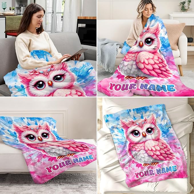 Custom Owl Gifts for Women - Adults Throw Blanket for Girls - 60" x 80" Inches Warm Comfortable Blankets Stuff for Sofa, Chair, Living Room
