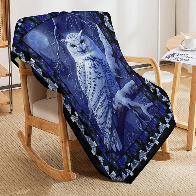 Owl Night Throw Blanket Owls Moon Print Blankets Gifts for Couch Sofa Bed Stuff Decor Soft Cozy Fleece Plush Flannel Bedding for Lover Men Women Adults 60"x80"