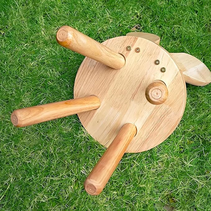 Solid Wood Rabbit Chair for Kids & Toddlers, Cute Bunny Wooden Chair for Playroom Bedroom, Sturdy Rubber Wood Stool, Easy Assembly - 1 Pack (Single Chair)