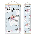 Personalized Kids Name Growth Chart Ruler for Wall Wood Frame Height Measure Chart 13.4x56 in Linen Hanging Height Growth Chart Funny Alpaca Llama Cacti Kids Room Decor