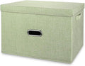 Linen Fabric Collapsible Storage Bins with Removable Lids and Handles, Washable Storage Box Containers Baskets Cube with Cover for Bedroom,Closet,Office,Living Room,Nursery (Green, Small)