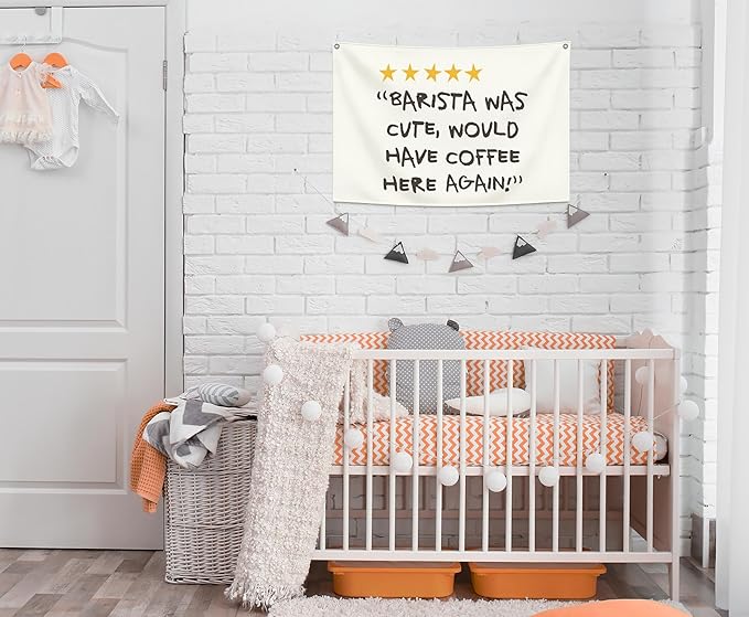 Funny Coffee was Great Barista was Cute-Boho Rectangular Banner Flag Wall Art Decor Gift for Baristas-Kitchen Coffee Reading Room Bedroom Decor-Barista Was Cute-Birthday Christmas Gift
