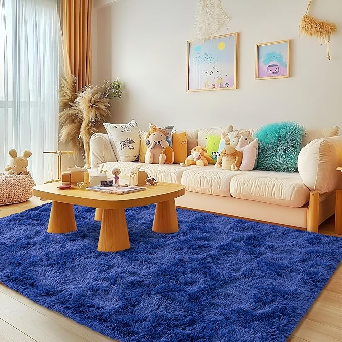Dark Blue Rug 2x3 - Small Rugs for Living Room Height Pile 1.4" Plush - Fuzzy Throw Rugs for Bedroom - Navy Blue