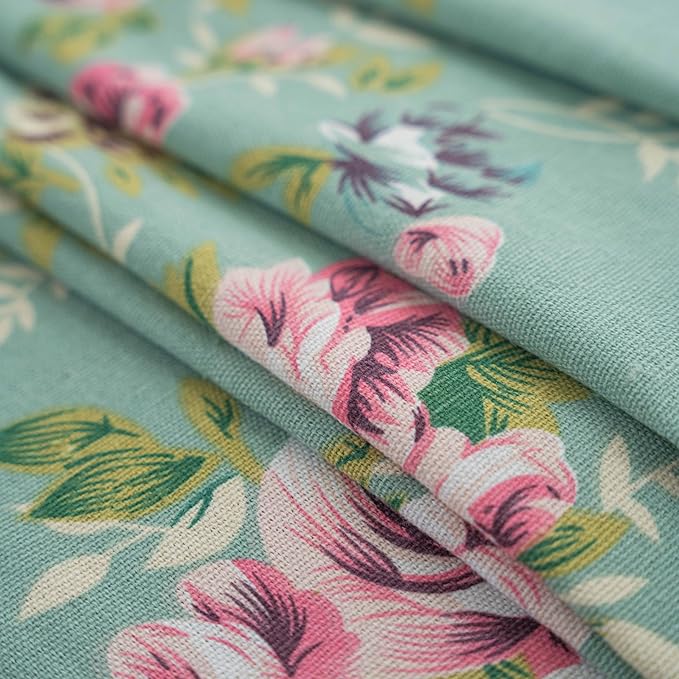 ENJOYBRIDAL Floral 63 Inch Curtains for Living Room Green Drapes Bedroom Semi Sheer Rod Pocket Short Window Curtains 2 Panel Sets Boho Farmhouse Vintage Light Filtering Window Treatments