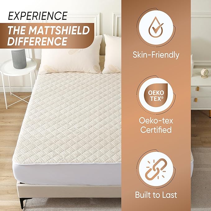 Luxury Quilted Organic Cotton Mattress Protector Full - 380 GSM Waterproof & Breathable Pad - Deep Pocket Fitted Cover - Soft & Silent Protection