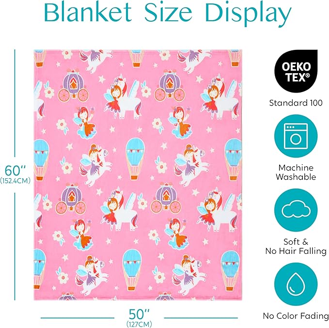 Joiedomi Glow in The Dark Blanket Unicorn Toys for Girls Age 2 3 4 5 6 7 8 9 10 11 12 Year Old Girl Gifts, Soft Cozy Flannel Kids Throw Blanket, Birthday Bedroom Decor 50"×60"