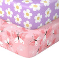 Baby Crib Sheets 2 Pack for Boys and Girls Fit for Standard Crib Toddler Mattress Breathable Soft Microfiber Baby Sheet 28x52x8in(Daisy & Black Butterfly)