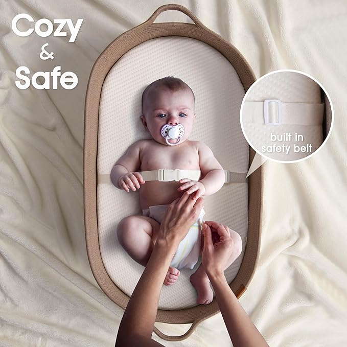 J&JOO Baby Changing Basket Set Includes Diaper Caddy - Waterproof Dual-Cover, Portable, Changing Pad for Dresser & Changing Table, Gift for Baby Shower, Cotton Rope Basket for Baby